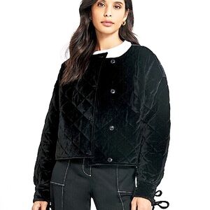 SOMETHING NAVY Velvet Quilted Black Jacket